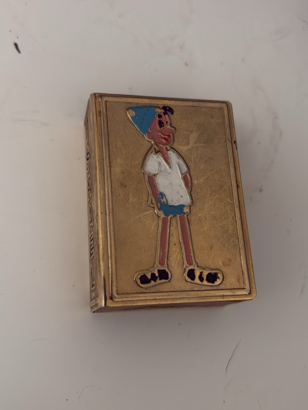 Vintage Israel Brass Enamel Cartoon Figure Trinket Match Box